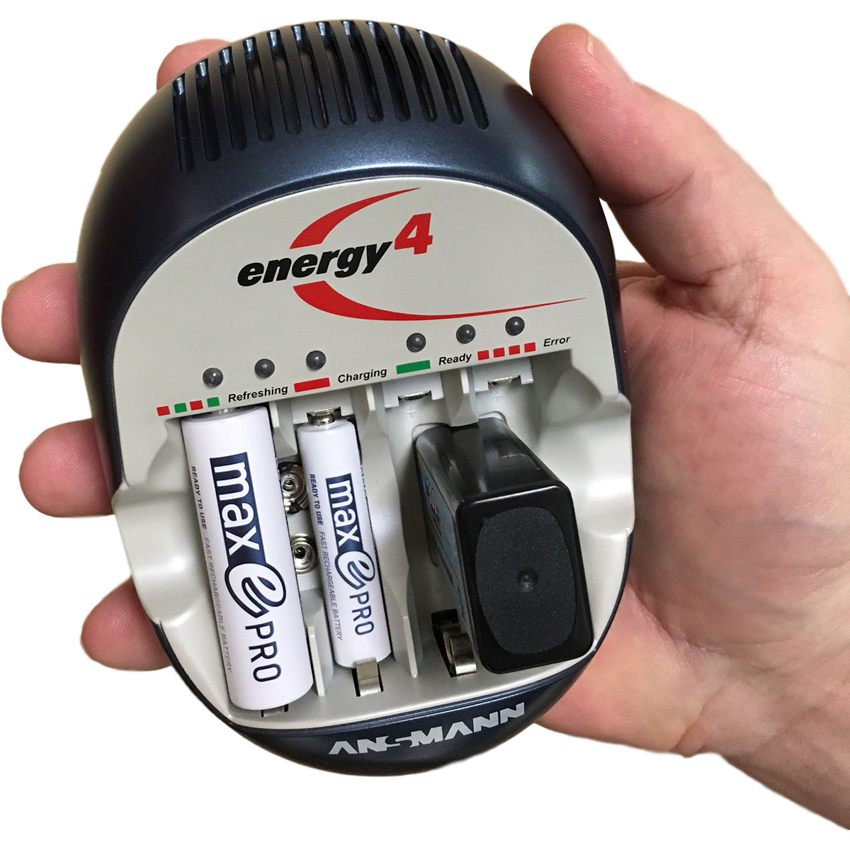 Cargador Ansmann Energy 4 Universal para AA, AAA, o 9V NiMH y NiCd - vista trasera
