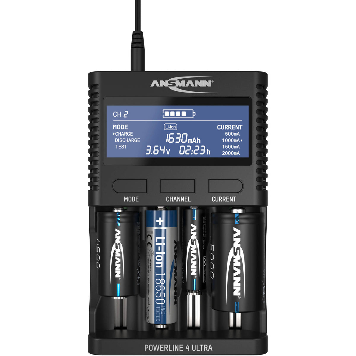 Cargador Ansmann Powerline 4 Ultra para NiMH & Lithium Cells - vista frontal
