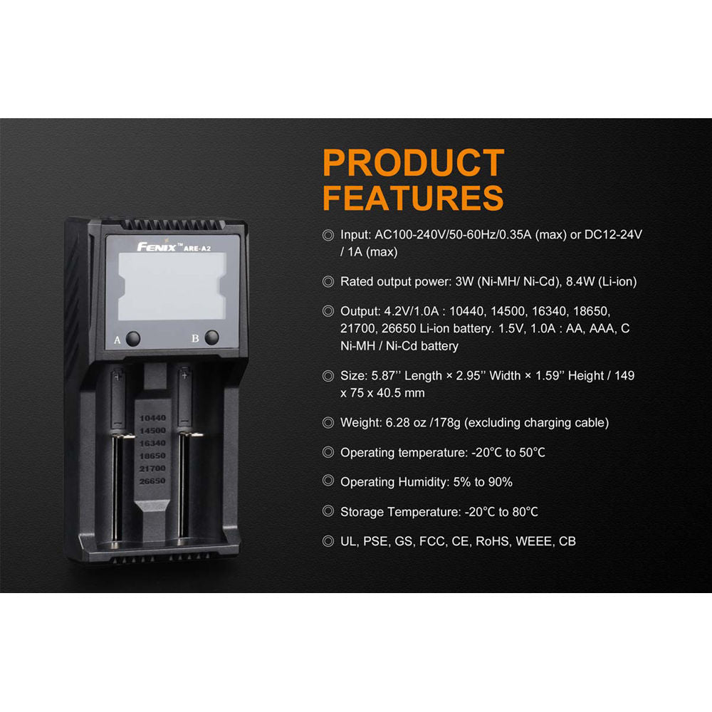 Cargador Fenix Flashlight ARE-A2 - vista lateral