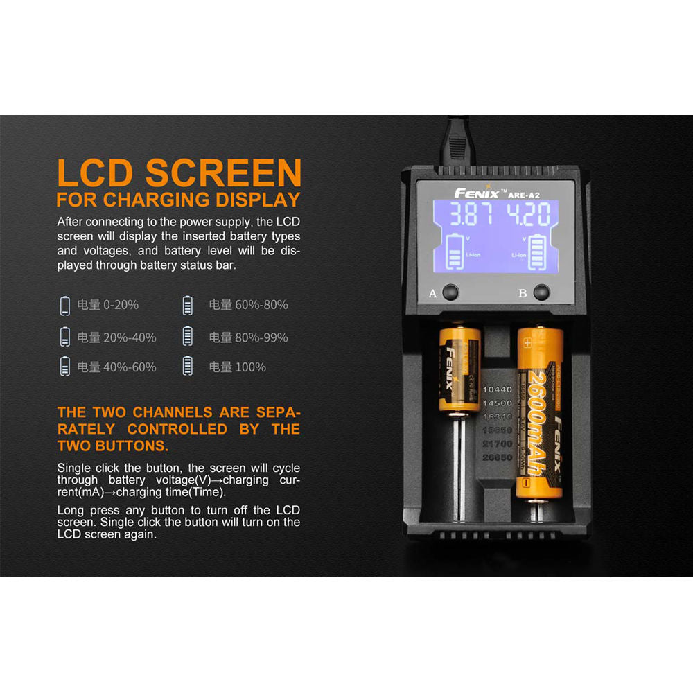 Cargador Fenix Flashlight ARE-A2 - puertos y conexiones