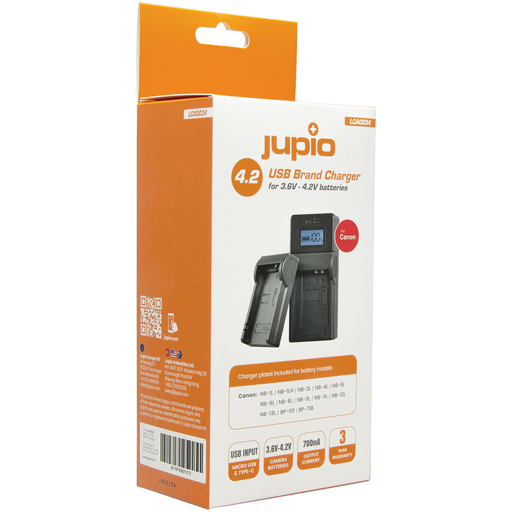 Cargador Jupio USB Kit para Select Canon (3.6 to 4.2V) - vista frontal