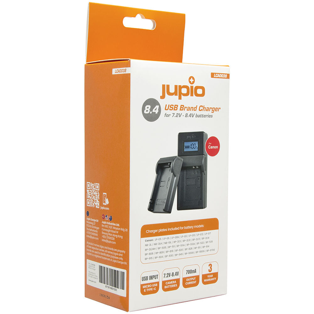Cargador Jupio USB Kit para Select Canon (7.2 to 8.4V) - vista frontal