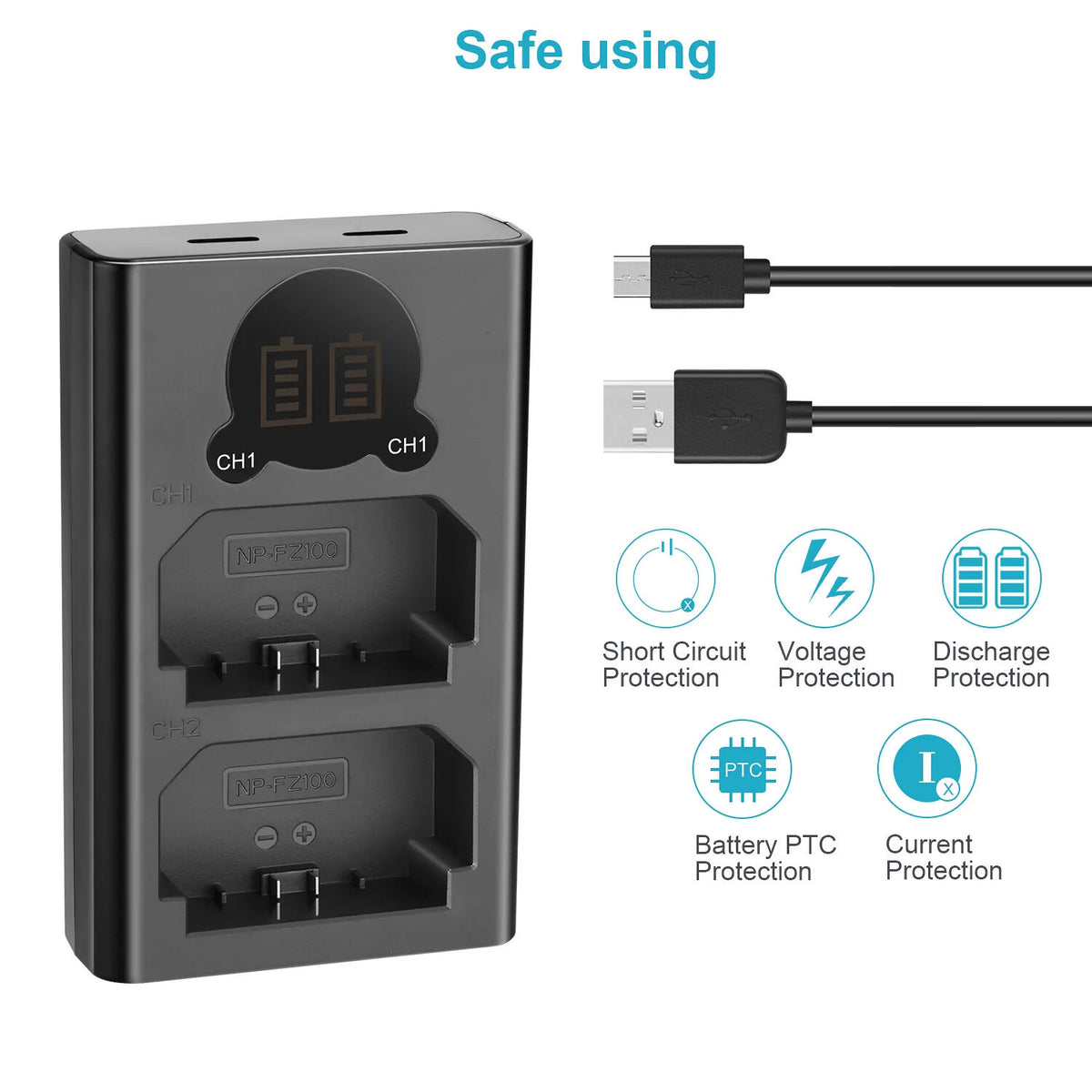 Cargador Neewer Dual USB para NP-FZ100 - vista trasera