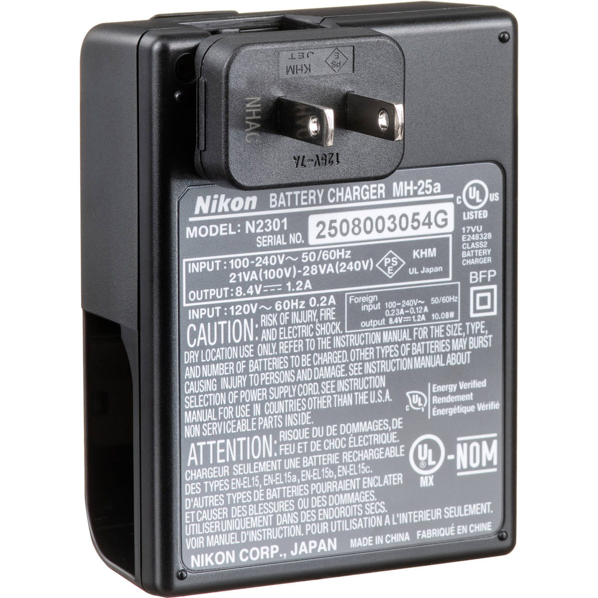 Cargador Nikon MH-25a - puertos y conexiones