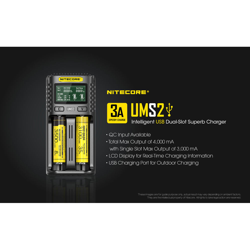 Cargador Nitecore UMS2 Intelligent USB Dual-Slot Superb - vista frontal