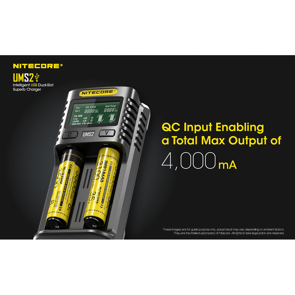 Cargador Nitecore UMS2 Intelligent USB Dual-Slot Superb - vista trasera