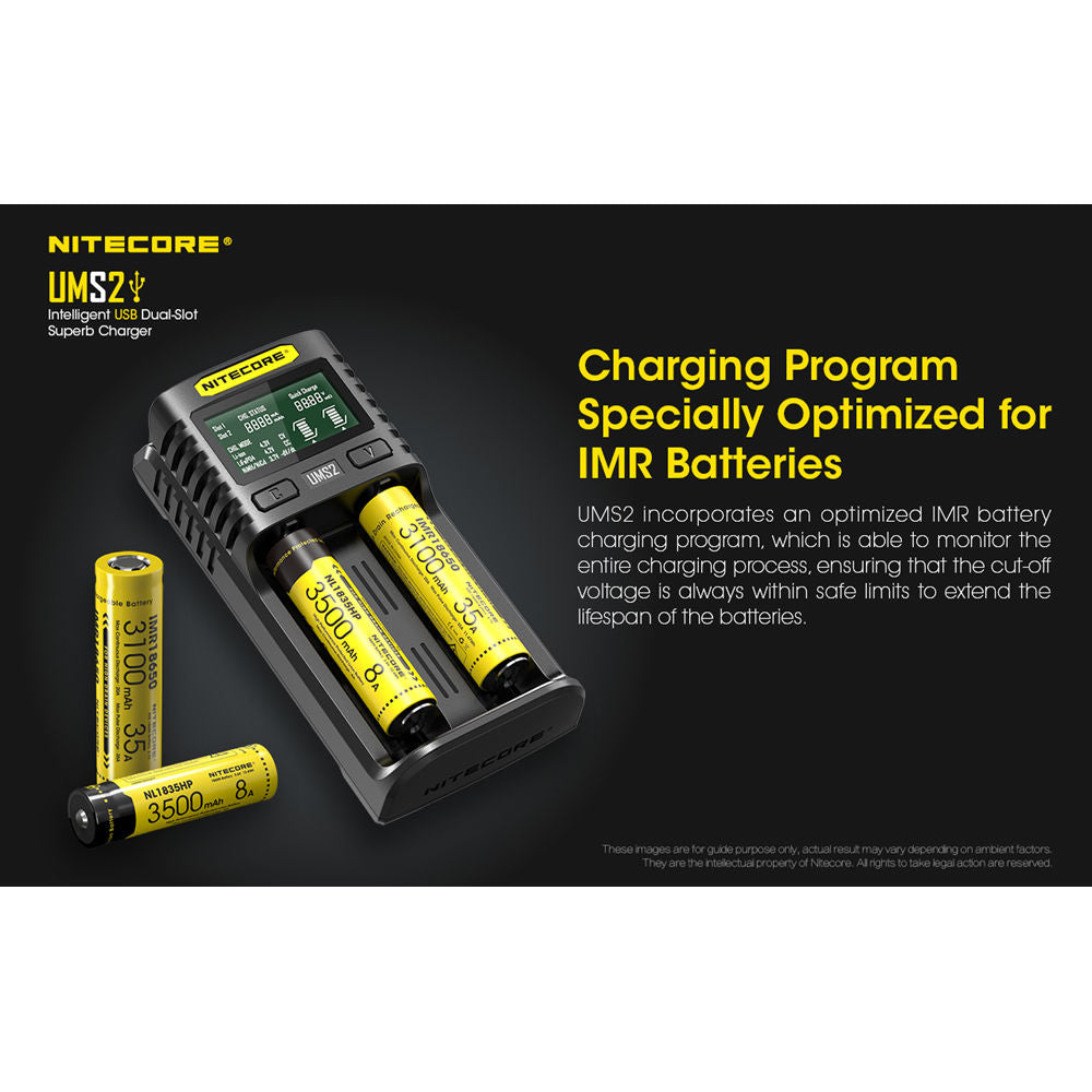 Cargador Nitecore UMS2 Intelligent USB Dual-Slot Superb - puertos y conexiones