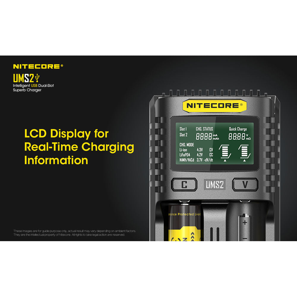 Cargador Nitecore UMS2 Intelligent USB Dual-Slot Superb - detalle