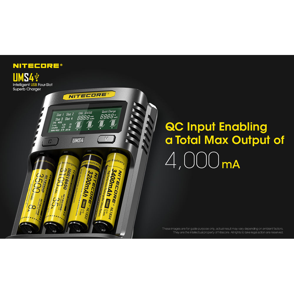 Cargador Nitecore UMS4 Intelligent USB Four-Slot Superb - vista trasera