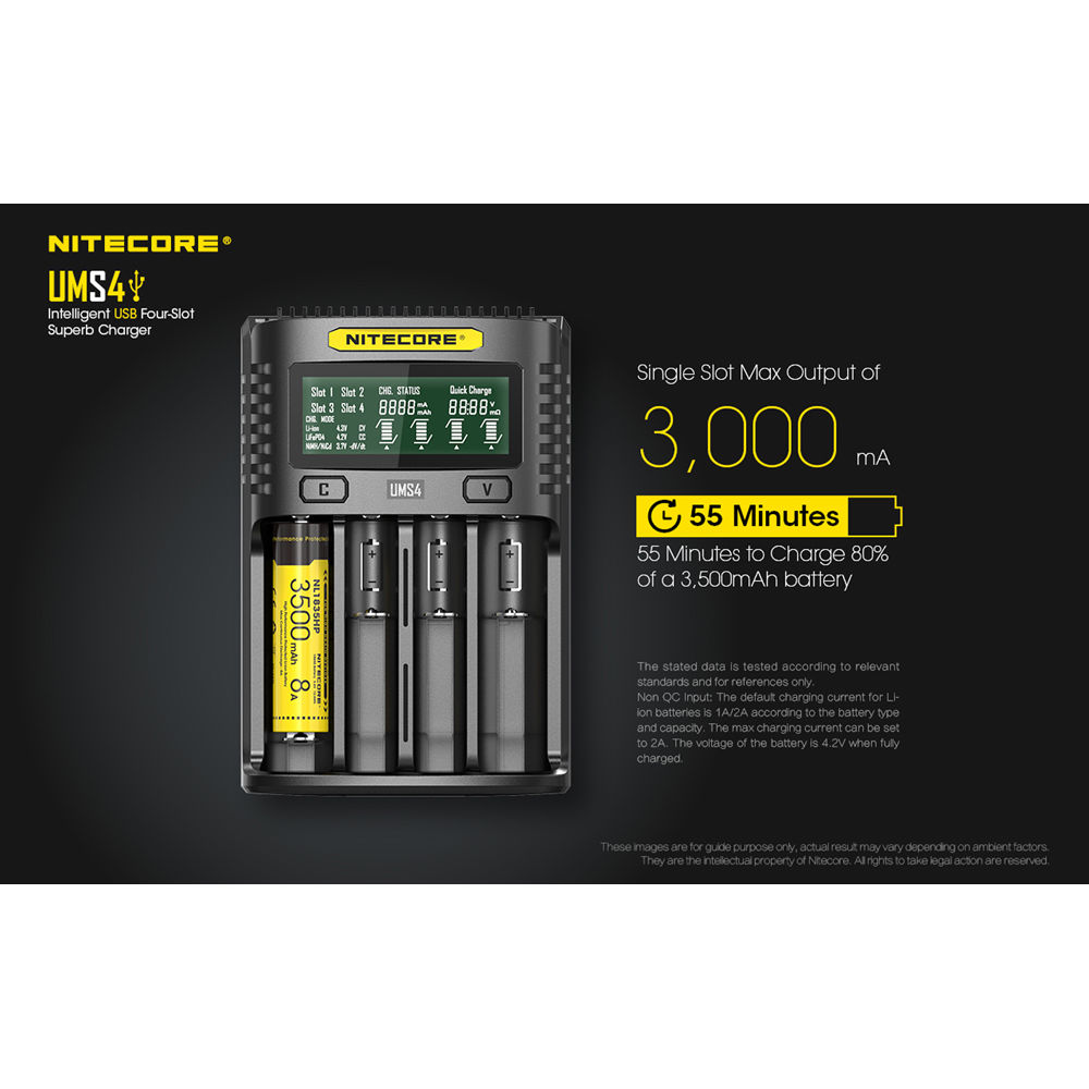 Cargador Nitecore UMS4 Intelligent USB Four-Slot Superb - vista lateral