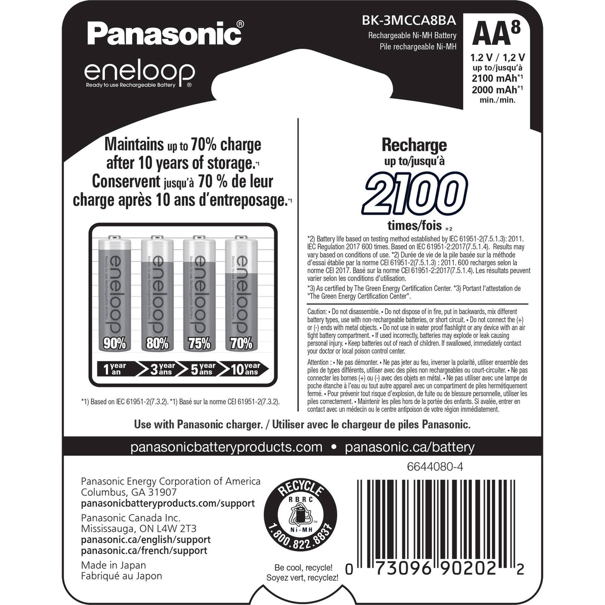 Cargador Panasonic eneloop recargables Ni-MH con (8 AA ) - vista trasera
