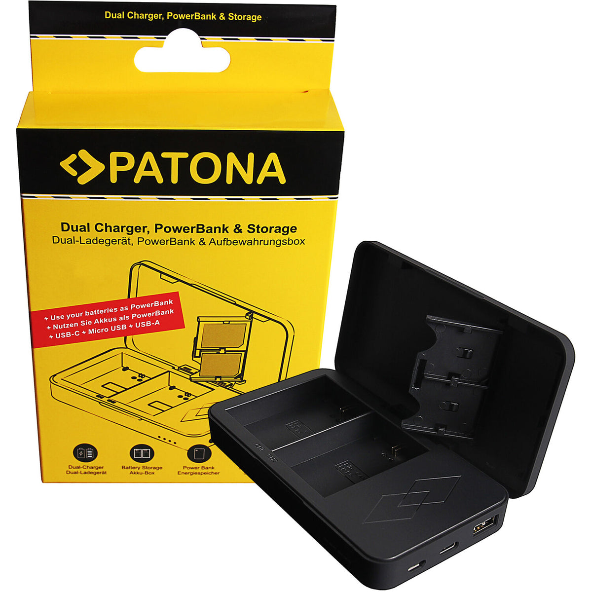 Cargador PATONA Dual con Power Bank para Canon LP-E6 - vista frontal