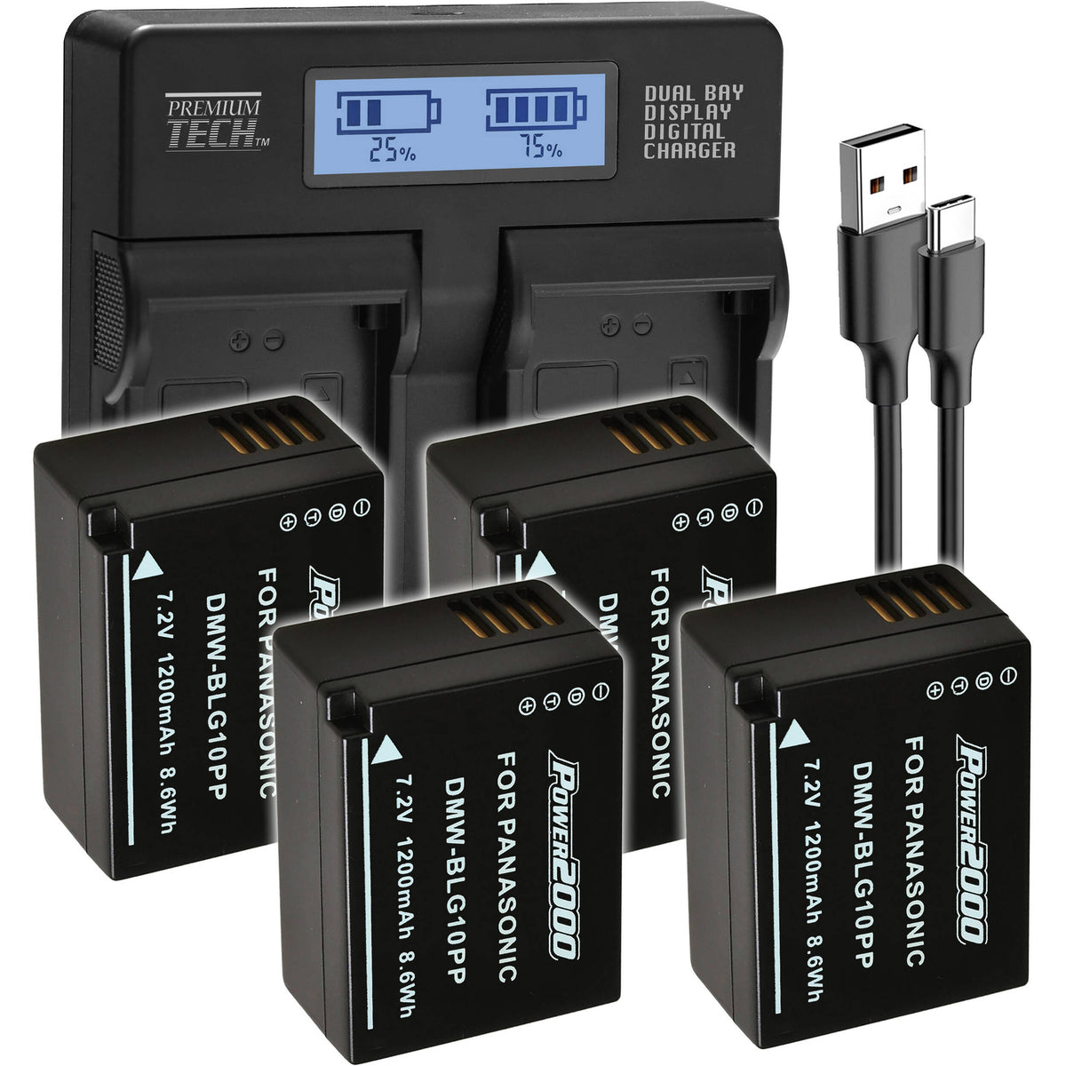 Cargador Power2000 4 x Panasonic DMW-BLG10PP-Type & Dual-Bay LCD Kit - vista principal