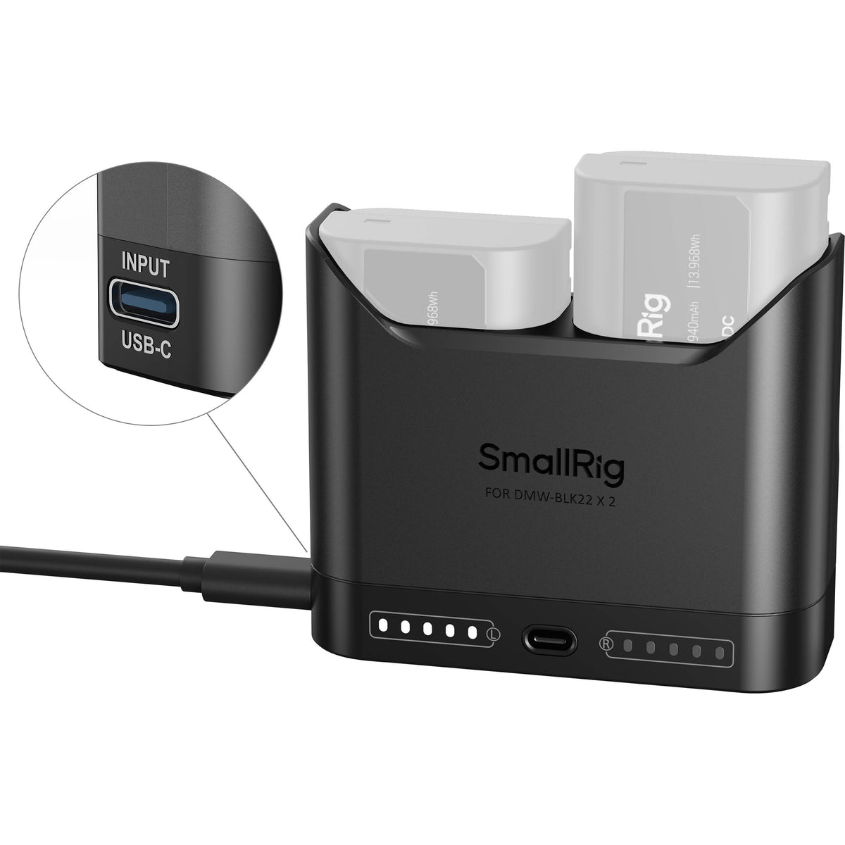 Cargador SmallRig DMW-BLK22 Camera Double Bay - vista trasera