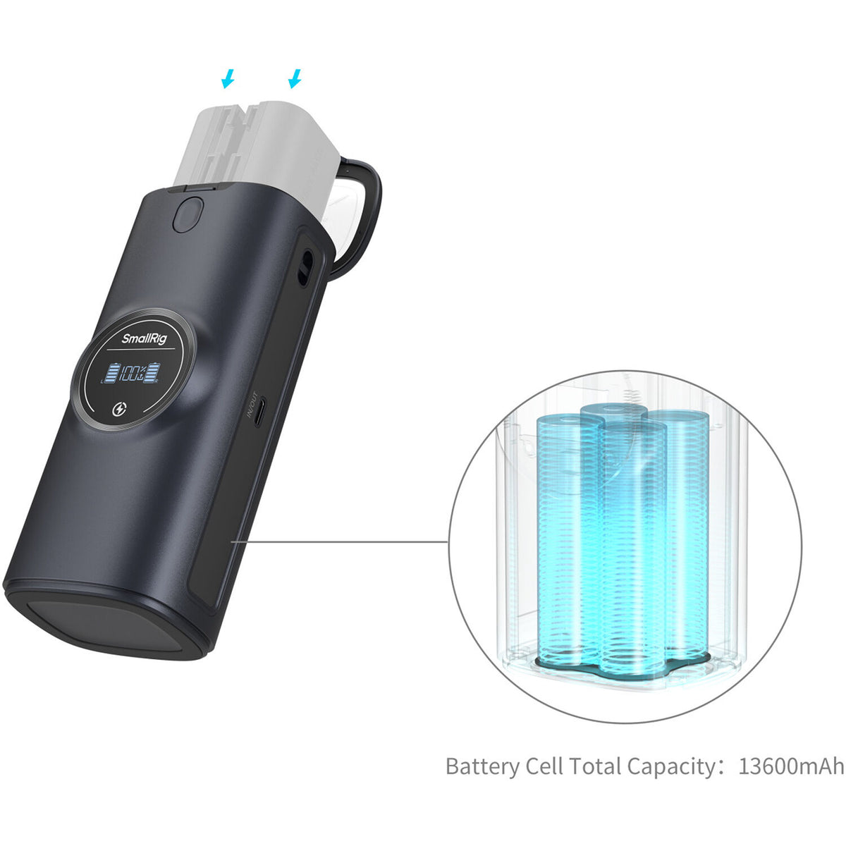 Cargador SmallRig LP-E6P/LP-E6NH Power Bank 2 bahías Case - vista frontal