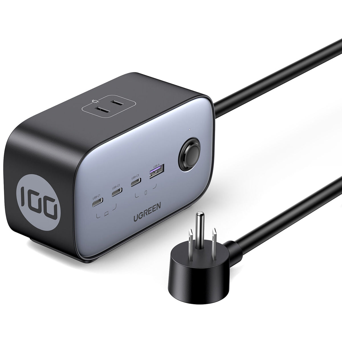 Cargador UGREEN 100W GaN 7 en 1 con 3 Tomacorrientes y 4 USB - vista frontal