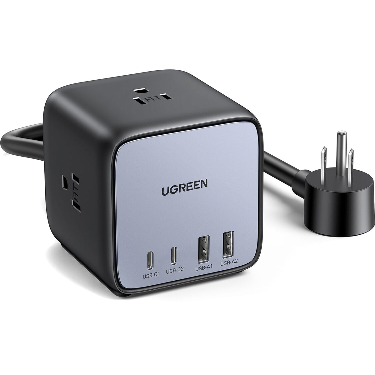 Cargador UGREEN 65W GaN 7 en 1 Cubo con 3 Tomacorrientes y 4 USB - vista frontal