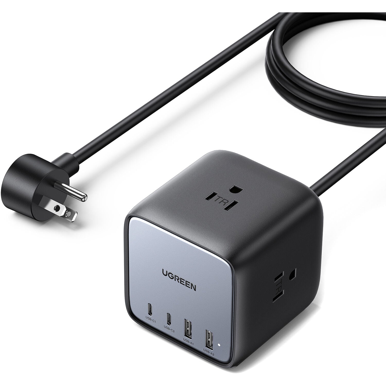 Cargador UGREEN 65W GaN 7 en 1 Cubo con 3 Tomacorrientes y 4 USB - vista trasera