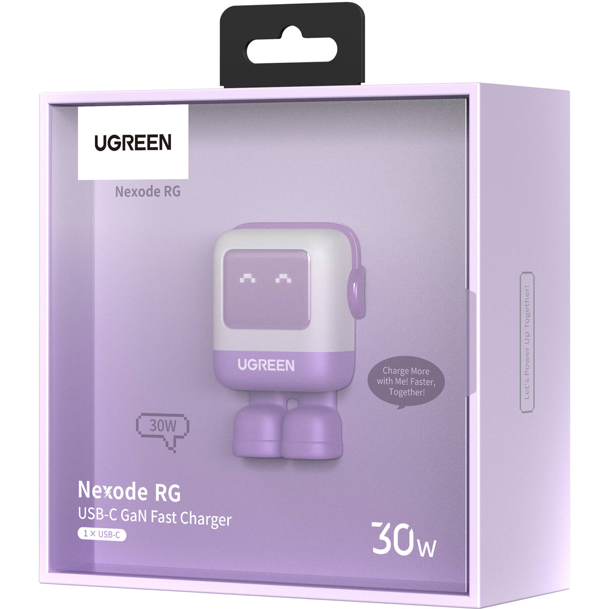 Cargador UGREEN Uno 30W USB-C con Pantalla LED Morado - vista lateral
