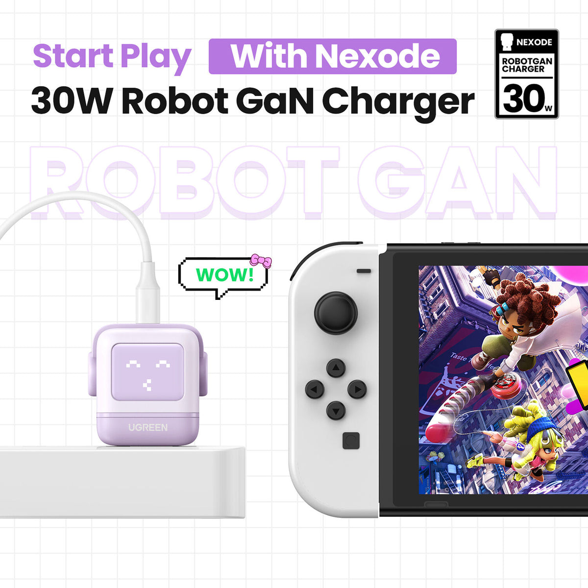 Cargador UGREEN Uno 30W USB-C con Pantalla LED Morado - puertos y conexiones