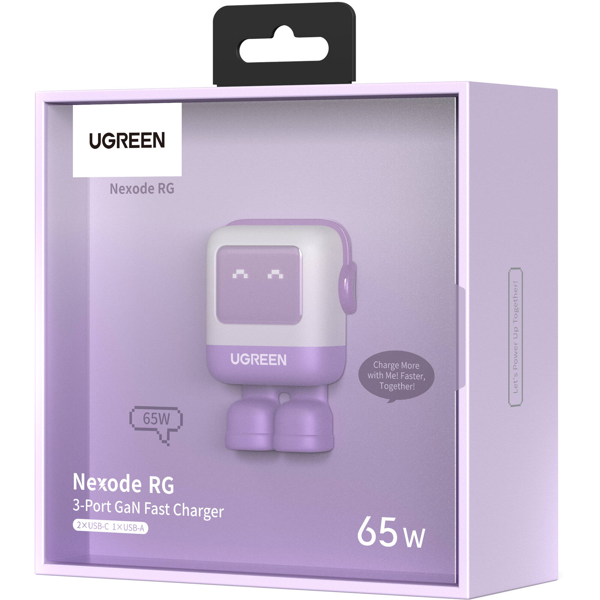 Cargador UGREEN Uno 65W 3 Puertos con Pantalla LED Morado - vista trasera