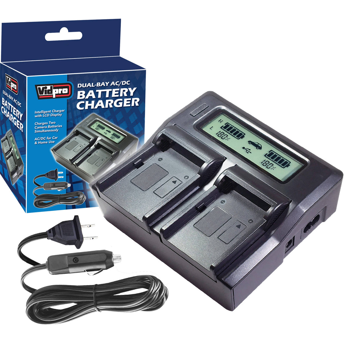 Cargador Vidpro Dual-Bay LCD para Select Canon Camera - vista trasera