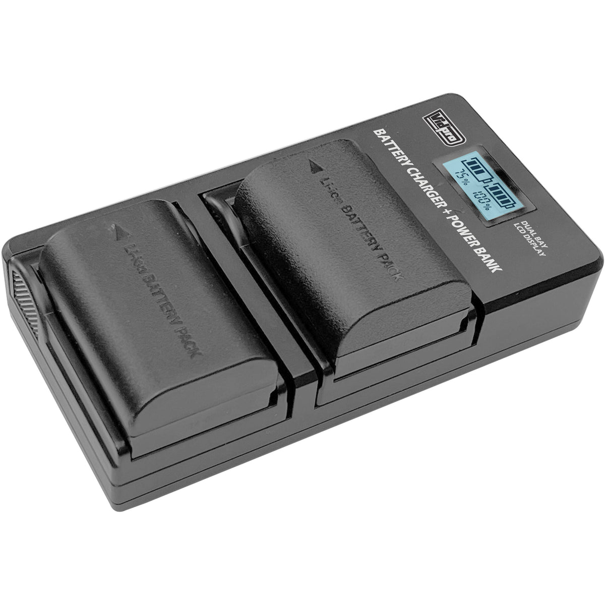 Cargador Vidpro VDL-16 4.2V Dual Bay LCD - vista lateral