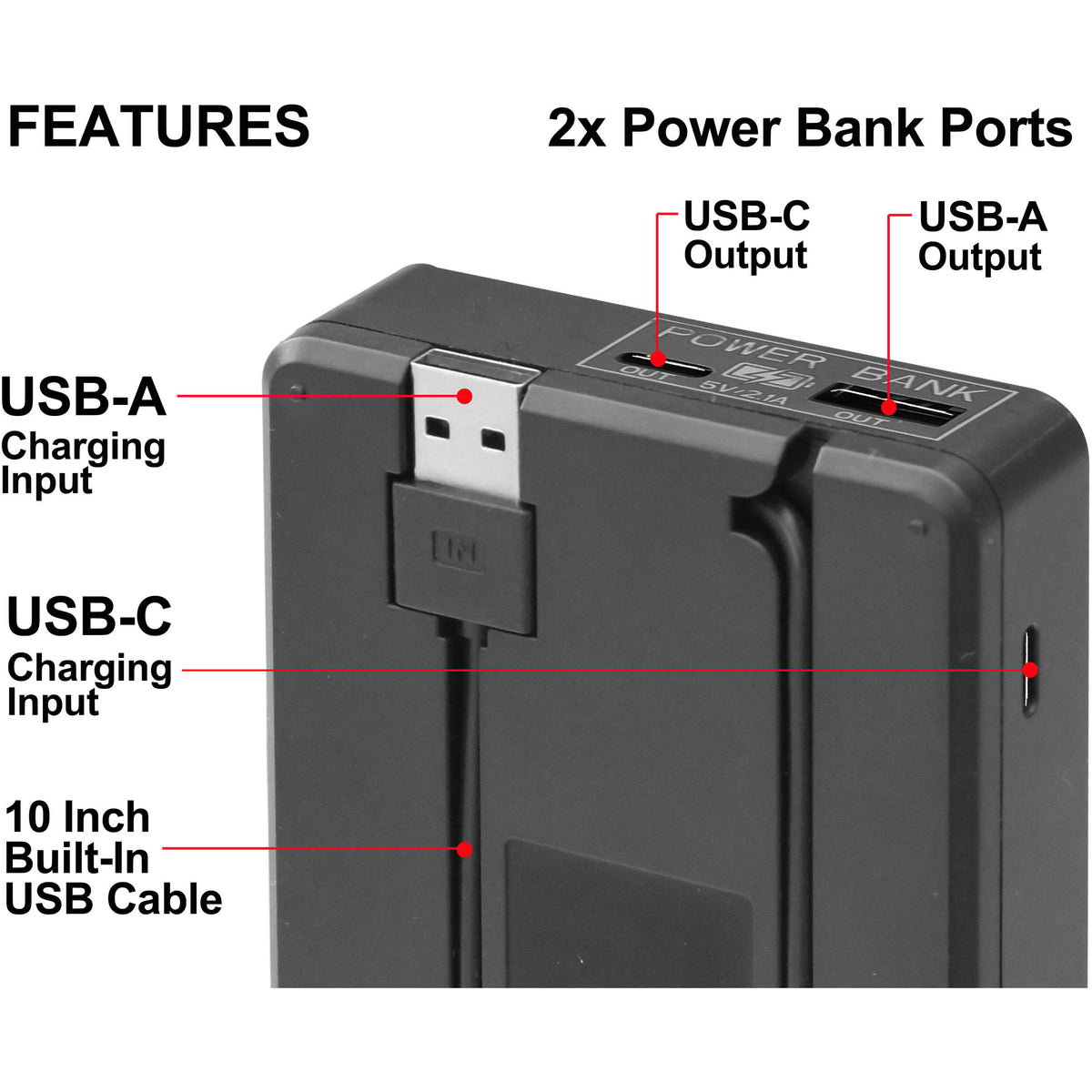 Cargador Vidpro VDL-55 Dual Bay LCD con Power Bank para Samsung BP-1310 - vista frontal