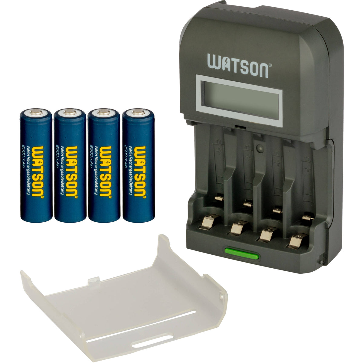 Cargador Watson 4 bahías rápido con LCD y 4 AA NiMH (2500mAh) - detalle