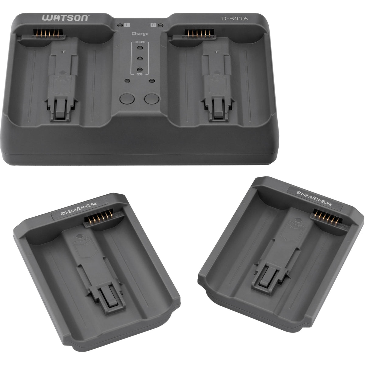 Cargador Watson Duo para EN-EL18, EN-EL18a, EN-EL18b, y EN-EL18c y EN-EL4-Series recargables - vista frontal