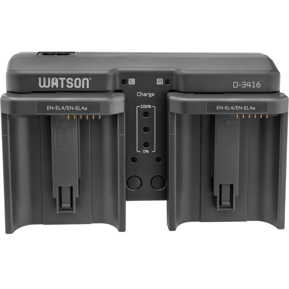 Cargador Watson Duo para EN-EL18, EN-EL18a, EN-EL18b, y EN-EL18c y EN-EL4-Series recargables - vista lateral