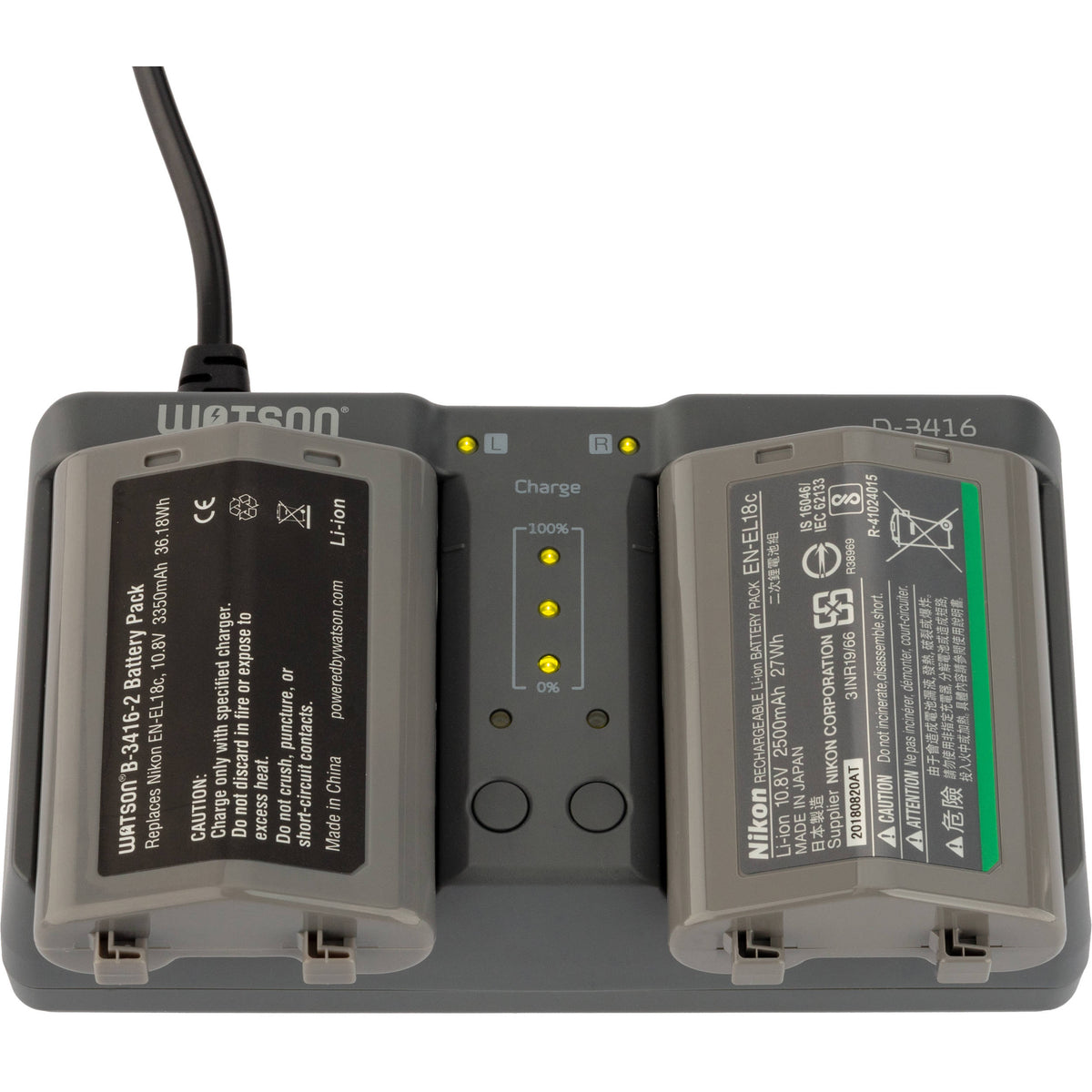 Cargador Watson Duo para EN-EL18, EN-EL18a, EN-EL18b, y EN-EL18c y EN-EL4-Series recargables - detalle