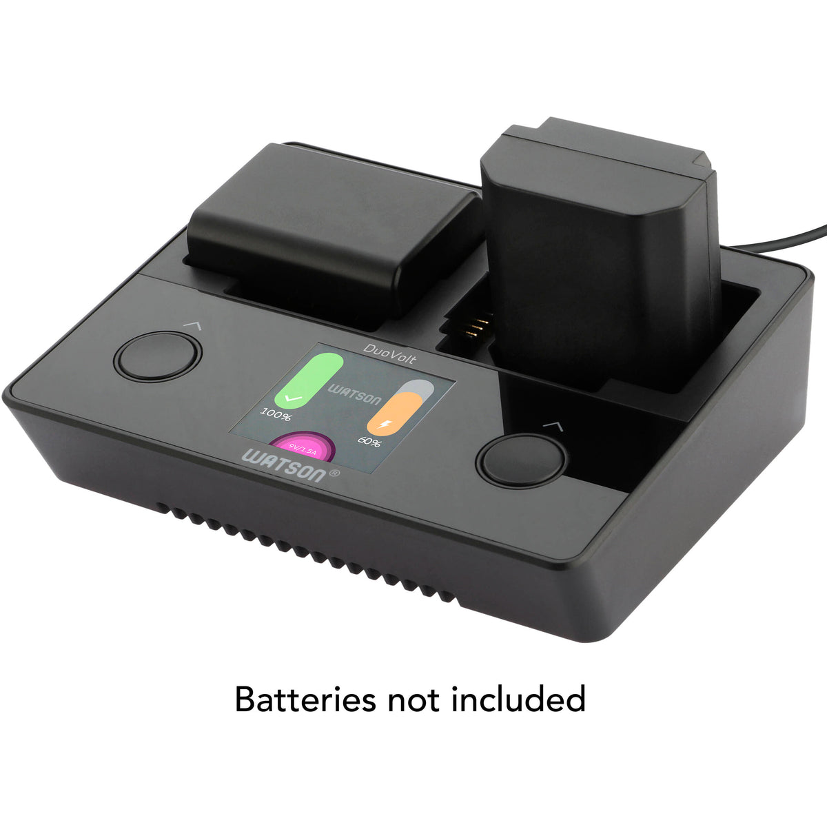 Cargador Watson DuoVolt para NP-FZ100, NP-FW50, o NP-BX1 - puertos y conexiones