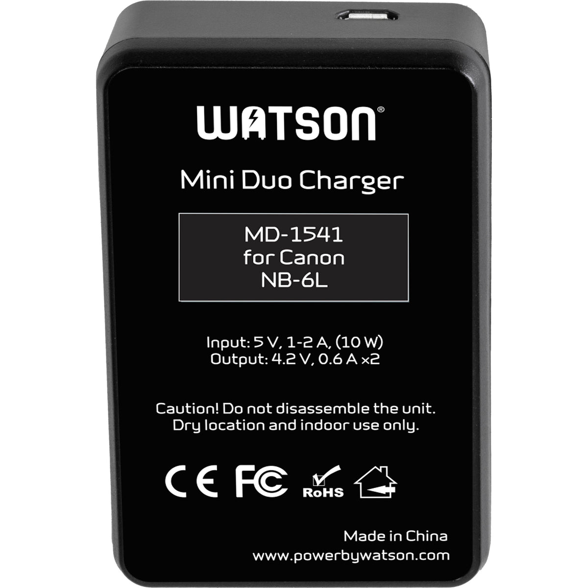 Cargador Watson Mini Duo para Canon NB-6L - vista trasera