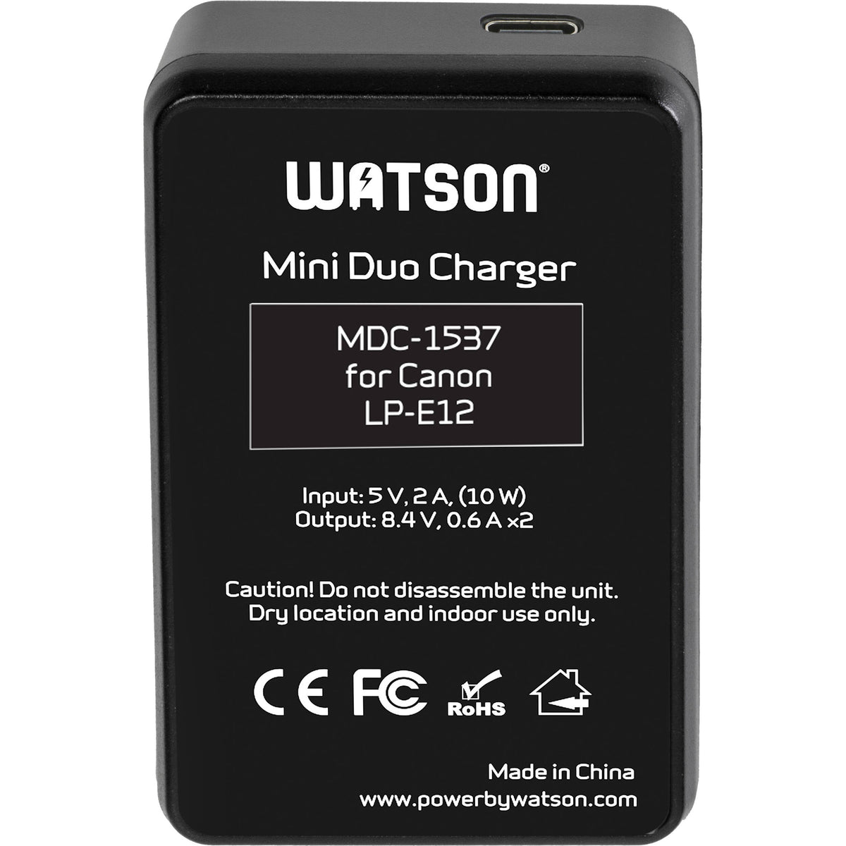 Cargador Watson Mini Duo USB-C para Canon LP-E12 - vista trasera