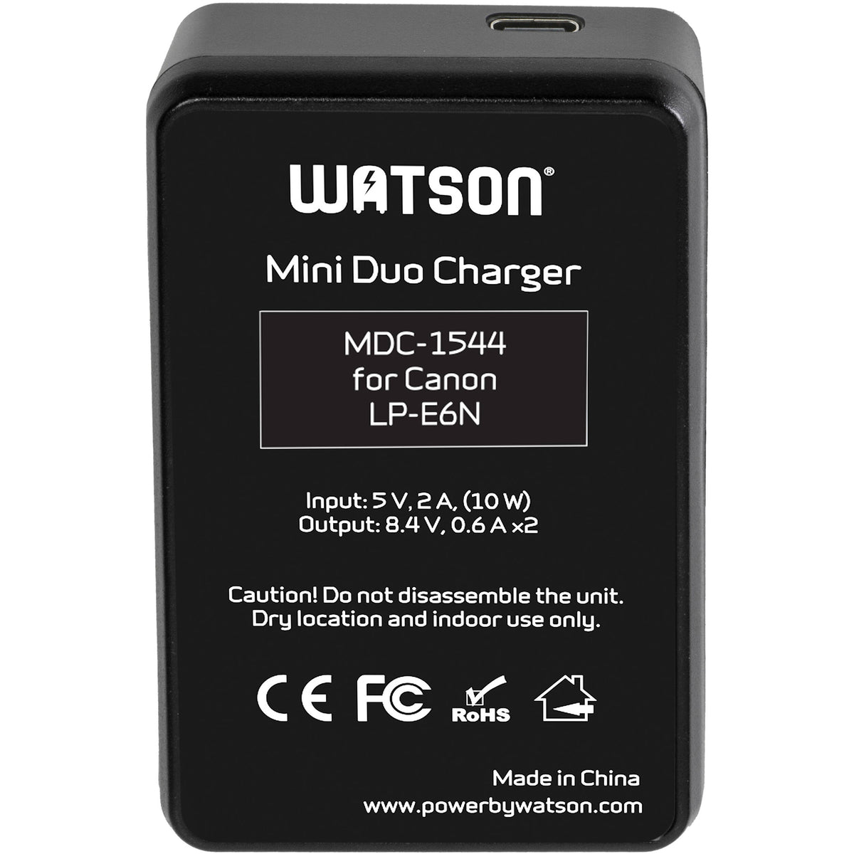 Cargador Watson Mini Duo USB-C para Canon LP-E6, LP-E6N, y LP-E6NH - vista trasera