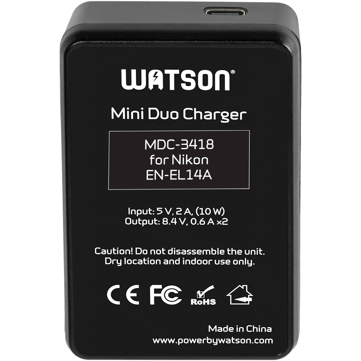 Cargador Watson Mini Duo USB-C para Nikon EN-EL14 - vista trasera