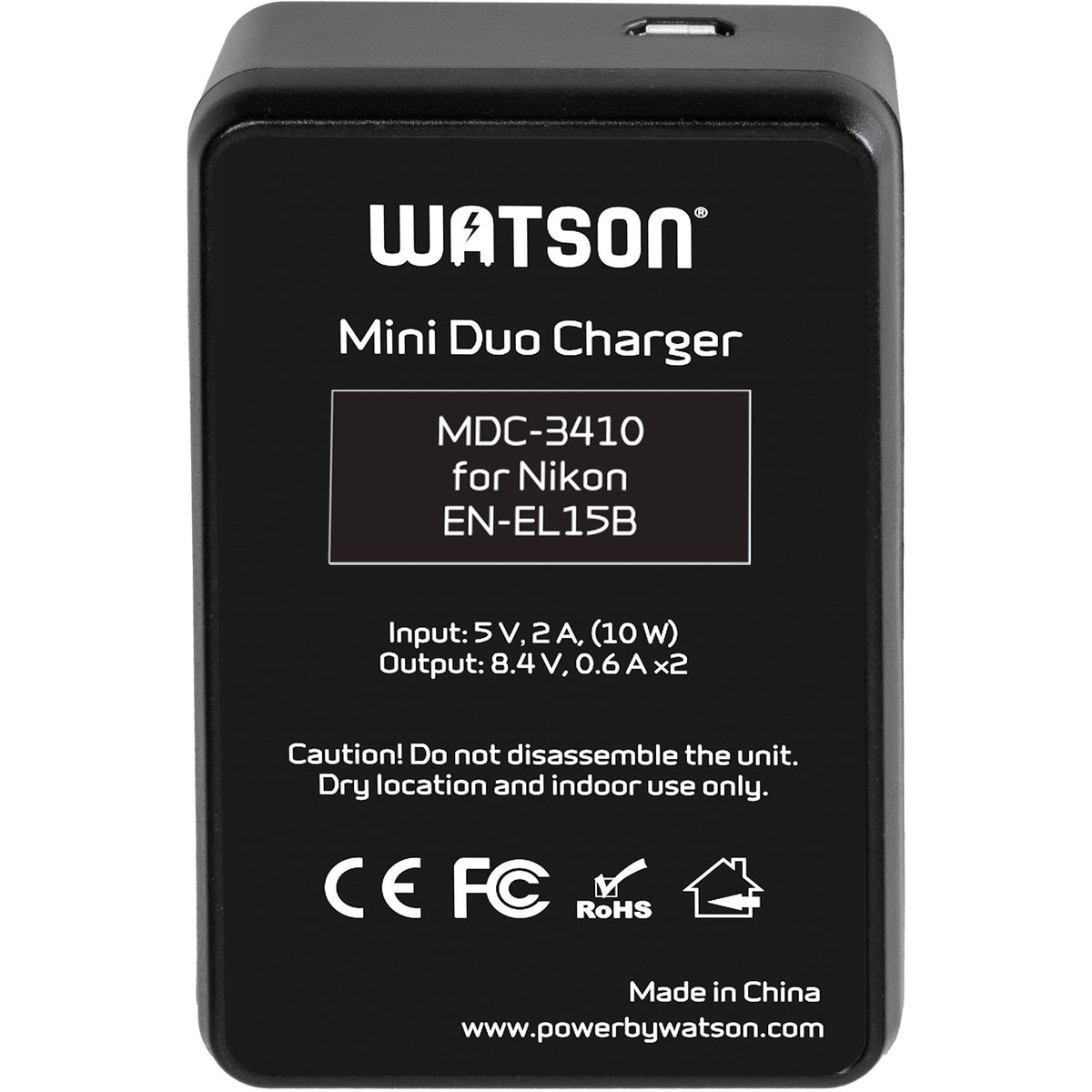 Cargador Watson Mini Duo USB-C para Nikon EN-EL15 - vista trasera
