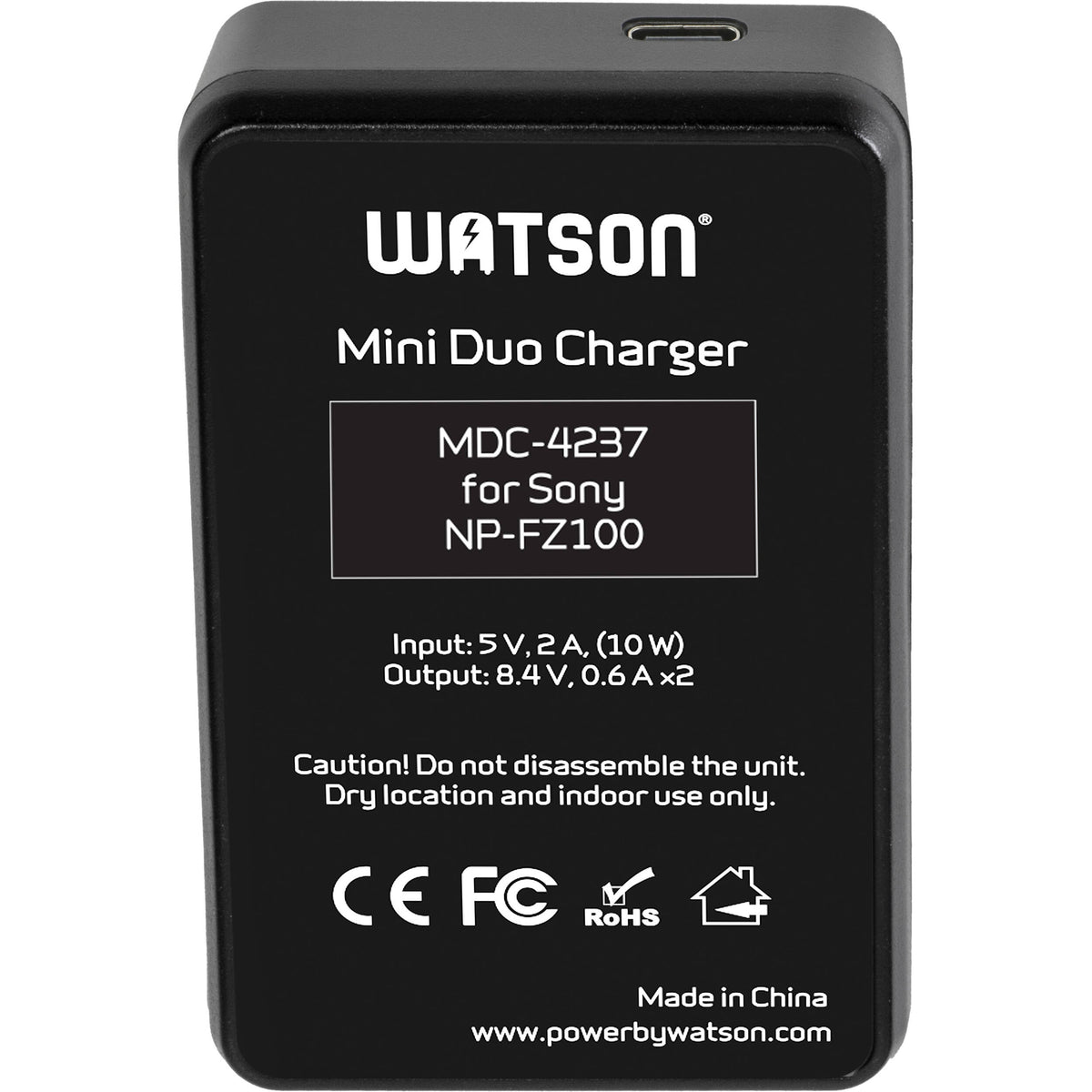 Cargador Watson Mini Duo USB-C para Sony NP-FZ100 - vista trasera