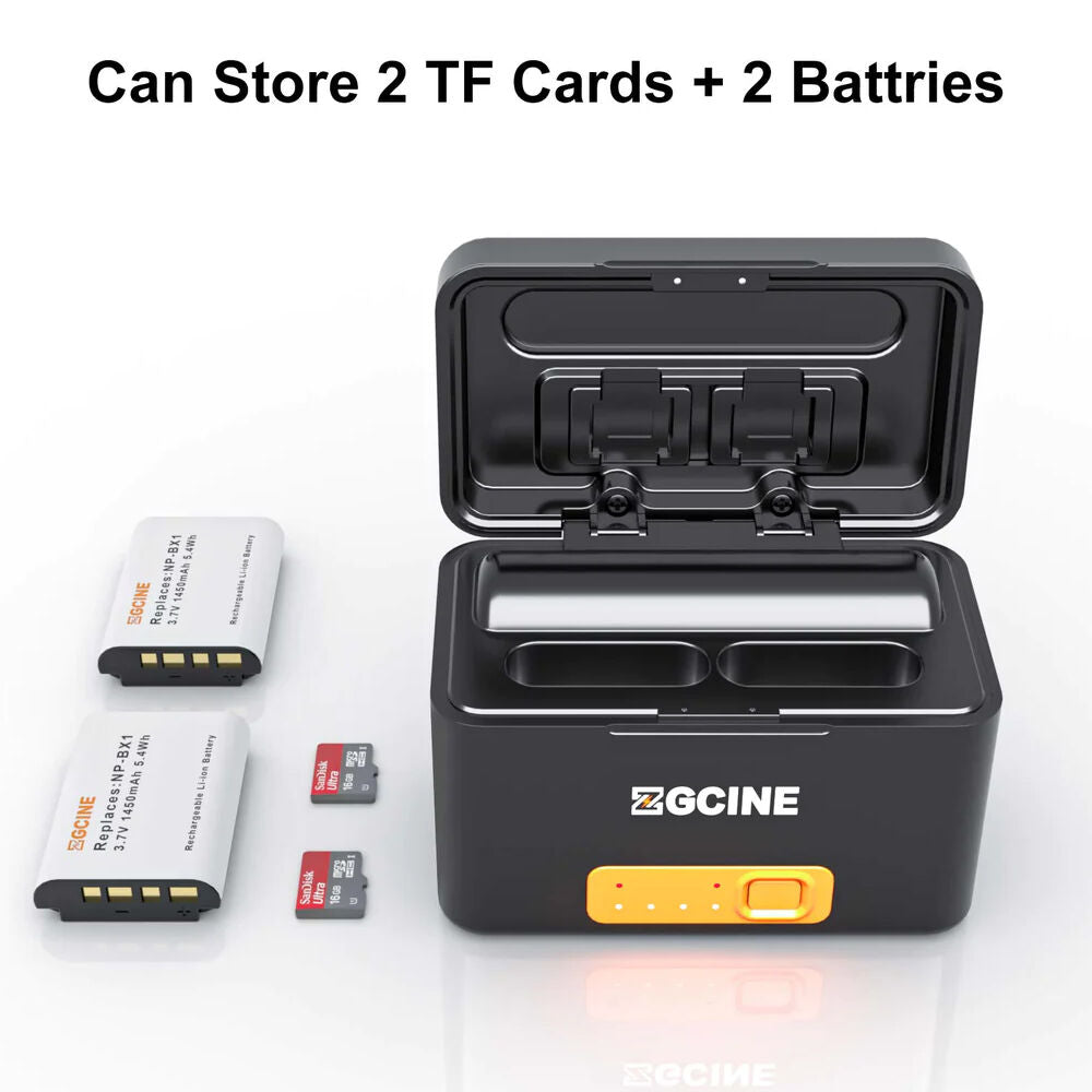 Cargador ZGCINE Charging Case para Sony NP-BX1 con 2-Charging Slots - vista frontal