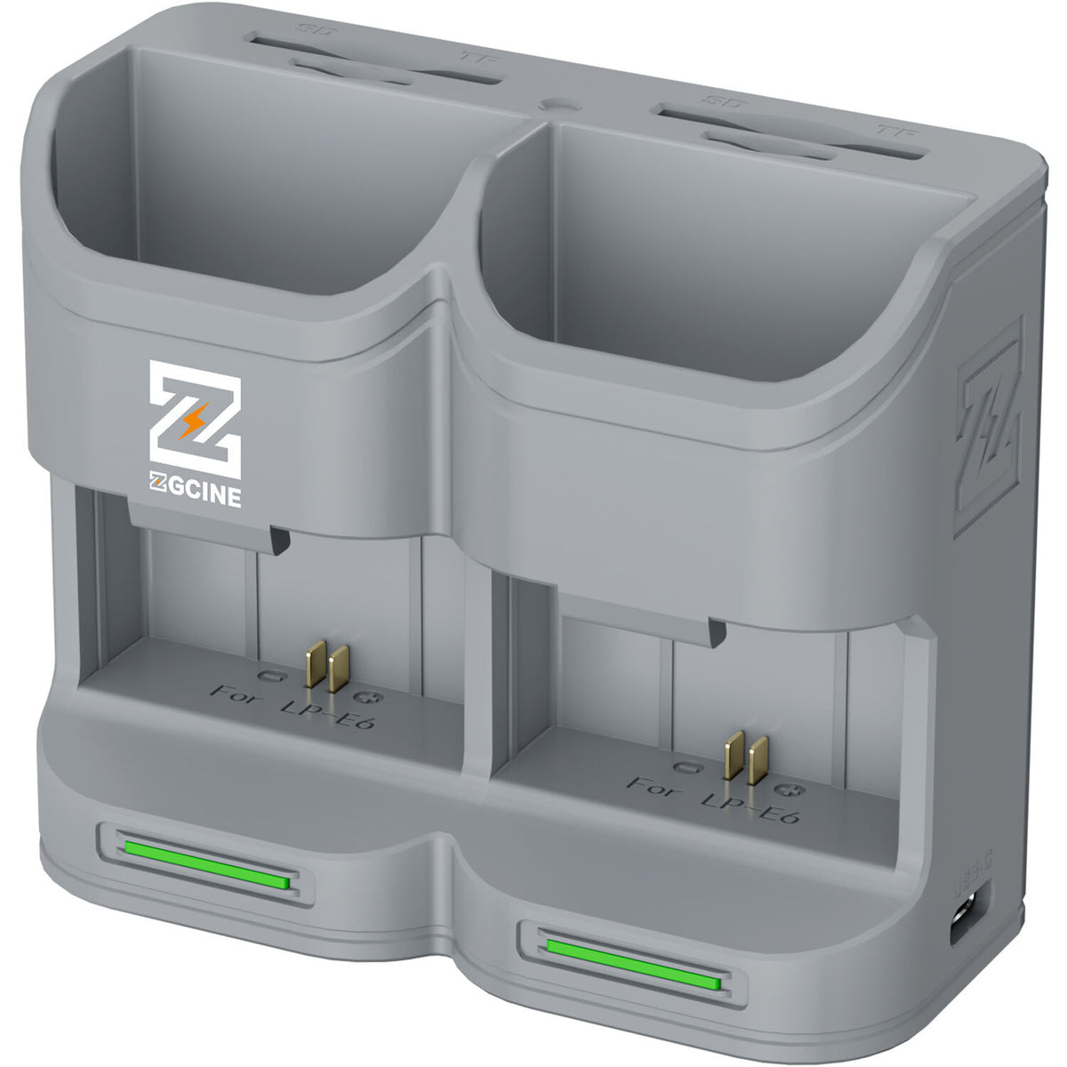 Cargador ZGCINE PC2-LPE6 Travel Charging Case para Canon LP-E6/N/NH/E6P (Gray) - vista frontal