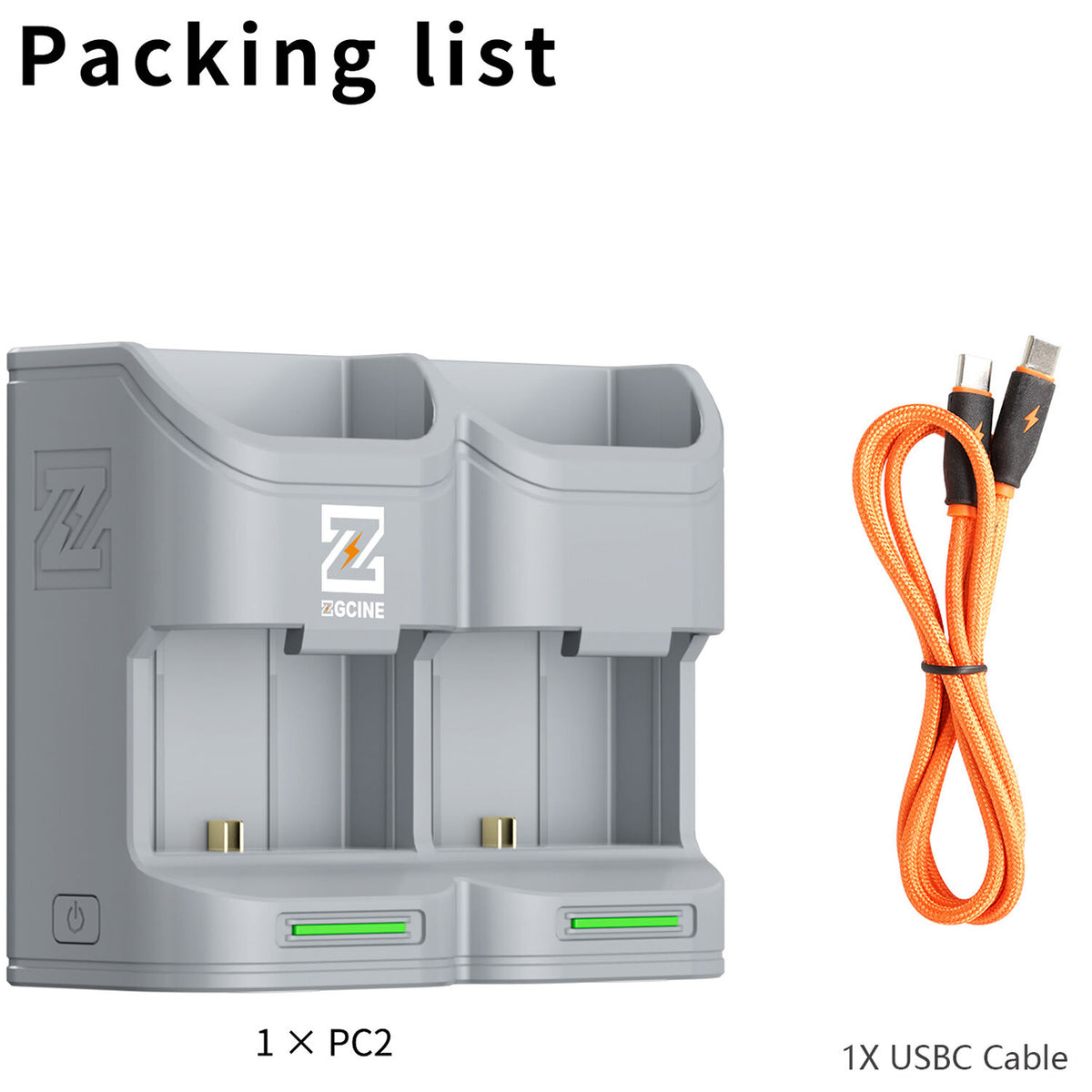 Cargador ZGCINE PC2-LPE6 Travel Charging Case para Canon LP-E6/N/NH/E6P (Gray) - puertos y conexiones