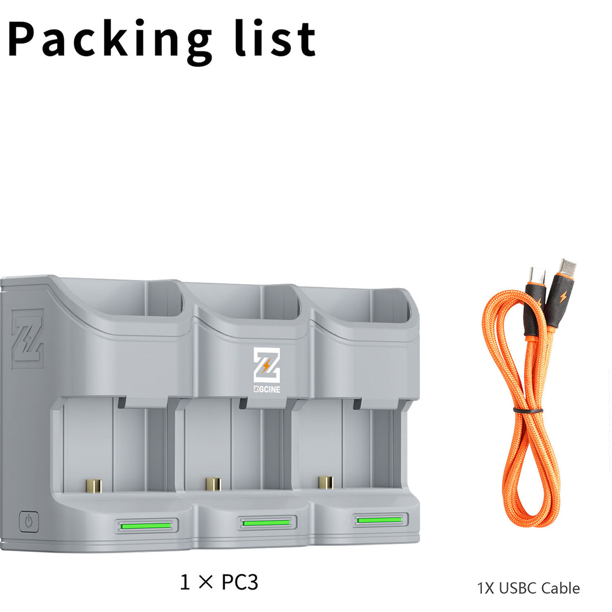 Cargador ZGCINE PC3-LPE6 Travel Charging Case para LP-E6/N/NH/E6P (Gray) - puertos y conexiones