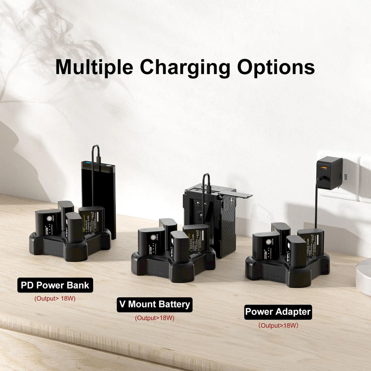 Cargador ZITAY DMW-BLK22 Fast 4-Channel Kit - puertos y conexiones
