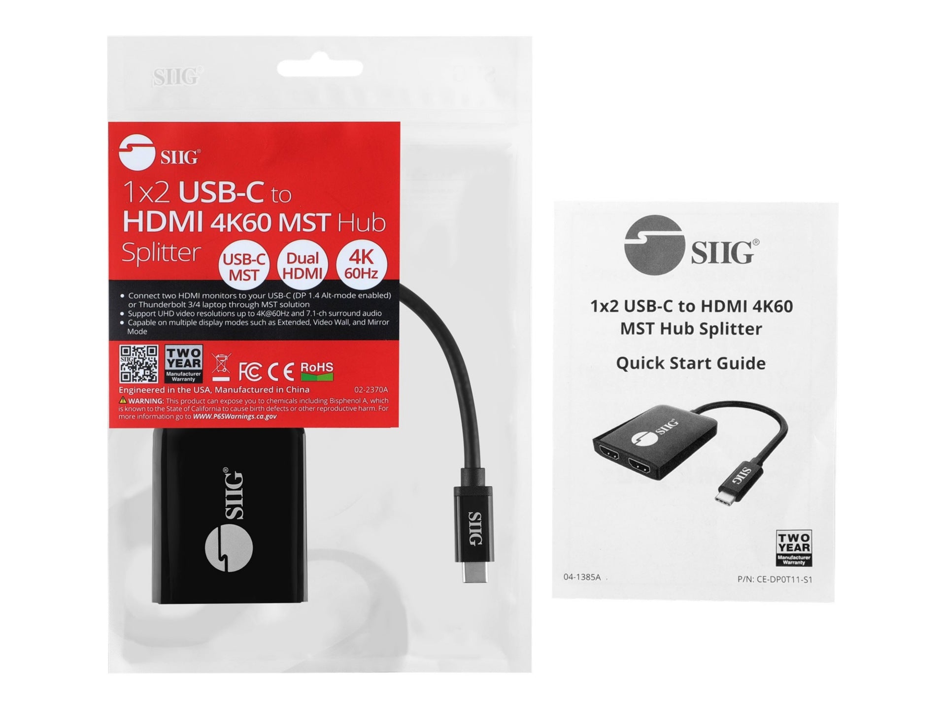 Conmutador AV SIIG 1x2 USB-C to HDMI 4K60 MST Hub Splitter - vista 4