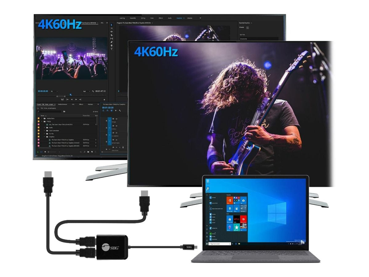 Conmutador AV SIIG 1x2 USB-C to HDMI 4K60 MST Hub Splitter - vista 6