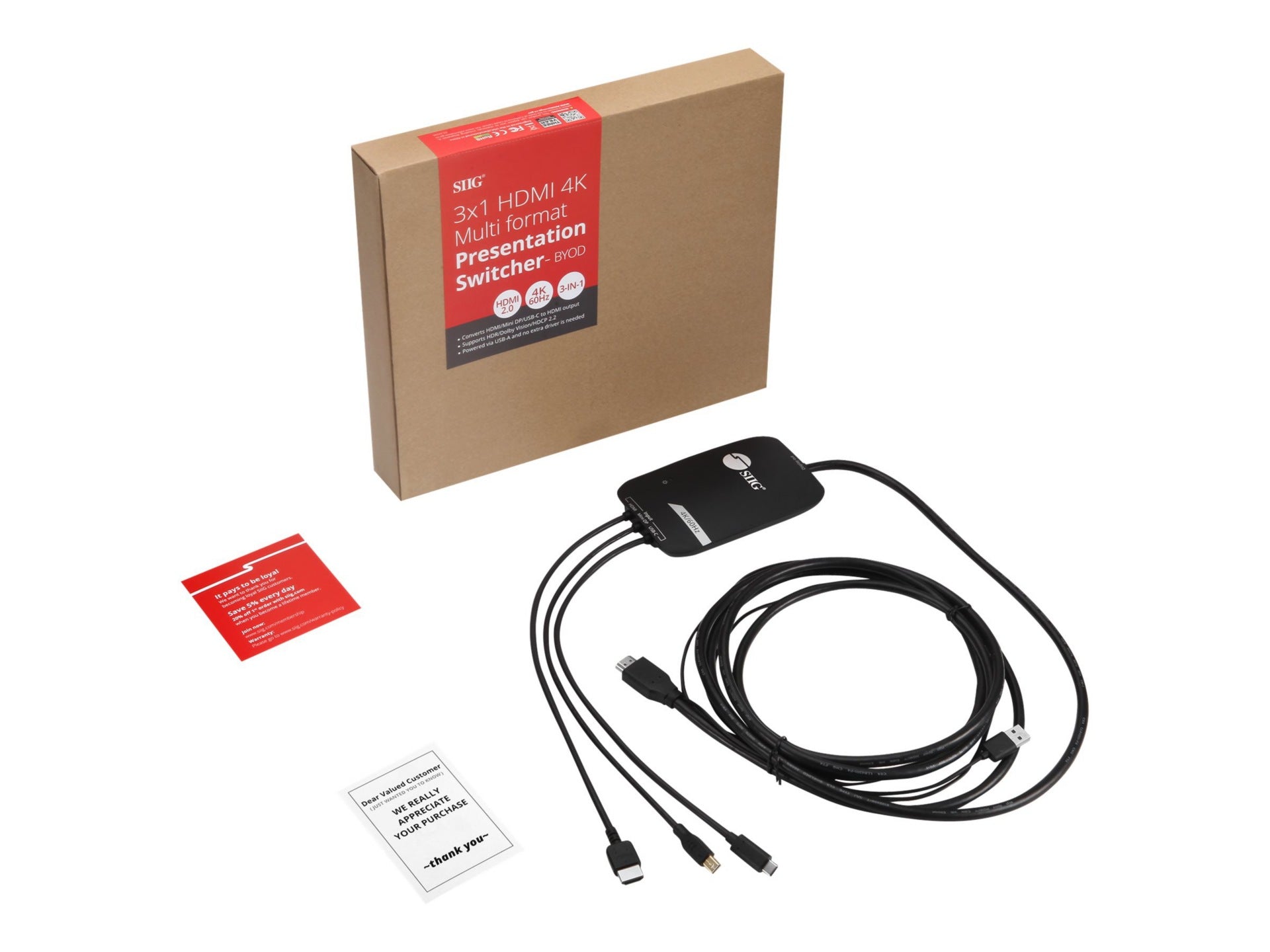 Conmutador AV SIIG 3x1 HDMI 4K Multi format Presentation Switcher - vista 2