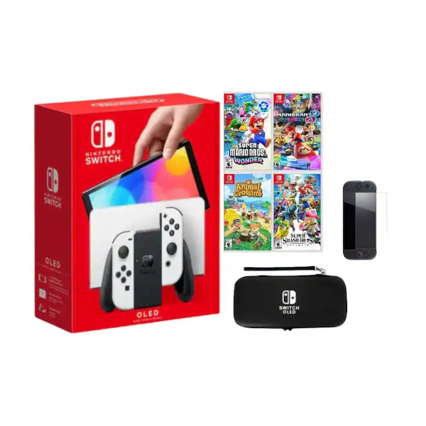 consola-nintendo-switch-oled-super-mario-bros-wonder-mario-kart-8-deluxe-animal-crossing-new-horizons-super-smash-bros-ultimate-bundle-64gb-7-oled-720p-1080p-tv-con-accesorios-white