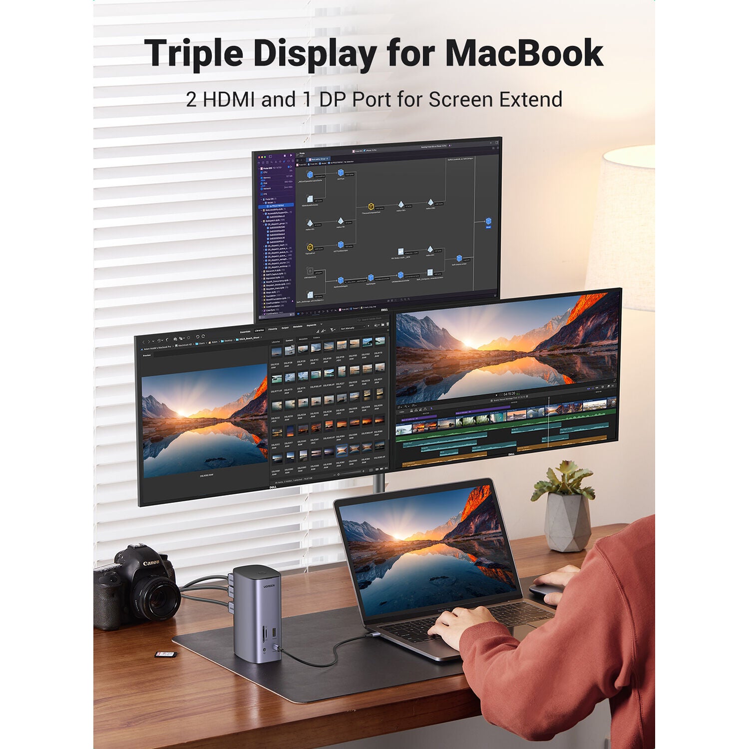Docking Station UGREEN 12 en 1 Triple Pantalla 8K con Ethernet - vista lateral