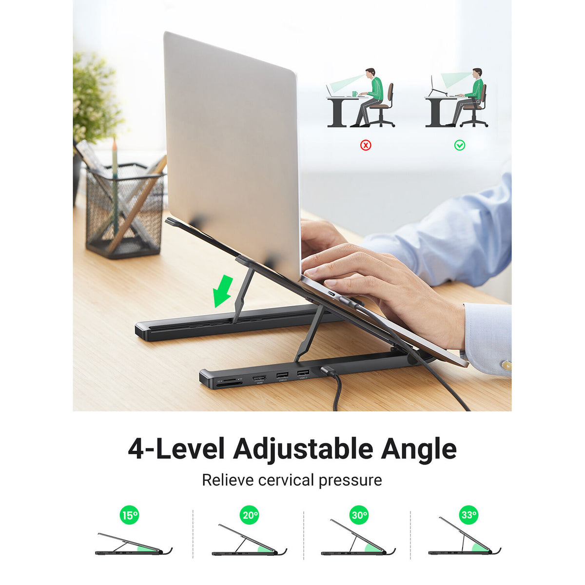 Docking Station UGREEN 5 en 1 con Soporte Regulable para Portátil - detalle